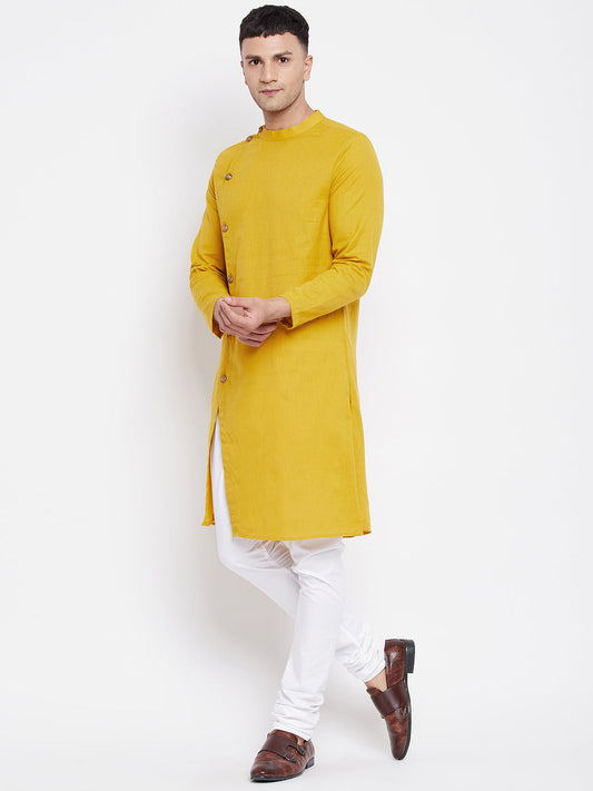 Even Apparels Yellow Pure Cotton Kurta With Band Collar | Swadesiicart