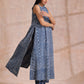 trueBrowns Indigo Dabu Zig-Zag Lines Print Cotton Sleeveless Kurta Pant Set | Swadesiicart