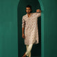 trueBrowns Men's Off White Circle Floral Muslin Silk Printed Long Kurta | Swadesiicart