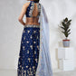 House of Panchhi Navy Blue Pure Georgette Sequins And Thread Embroidery Lehenga Choli & Dupatta | Swadesiicart