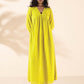 trueBrowns Lime Cotton Dobby Flared Dress | Swadesiicart