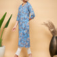 InWeave Women's Skyblue Pink Floral Angrakha Straight Kurta - Swadesiicart