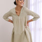 trueBrowns Light Grey Slub Gathered Kurta Pant Set | Swadesiicart