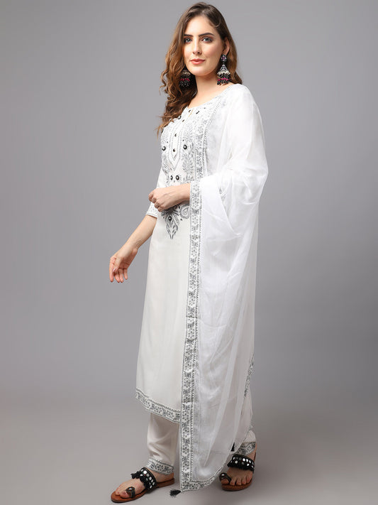 NOZ2TOZ Women's White Chinkankari Printed Kurta Set - Swadesiicart