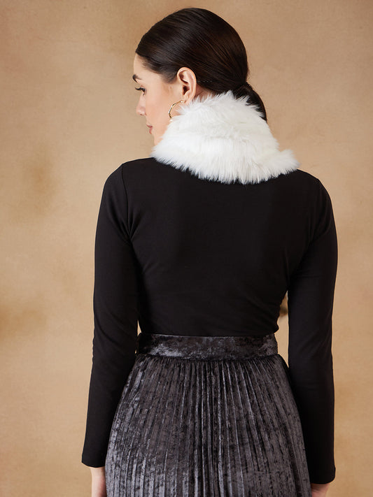 InWeave Women's Pure White Faux Fur Neck Warmer - Swadesiicart