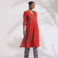 trueBrowns Red Cotton Print Kurta Set | Swadesiicart