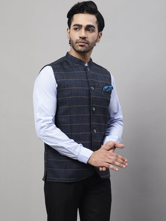 Even Apparels Men's Blue Nehru Jacket With Welt Pockets | Swadesiicart