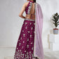 House of Panchhi Burgundy Pure Georgette Sequins And Thread Embroidery Lehenga Choli & Dupatta | Swadesiicart