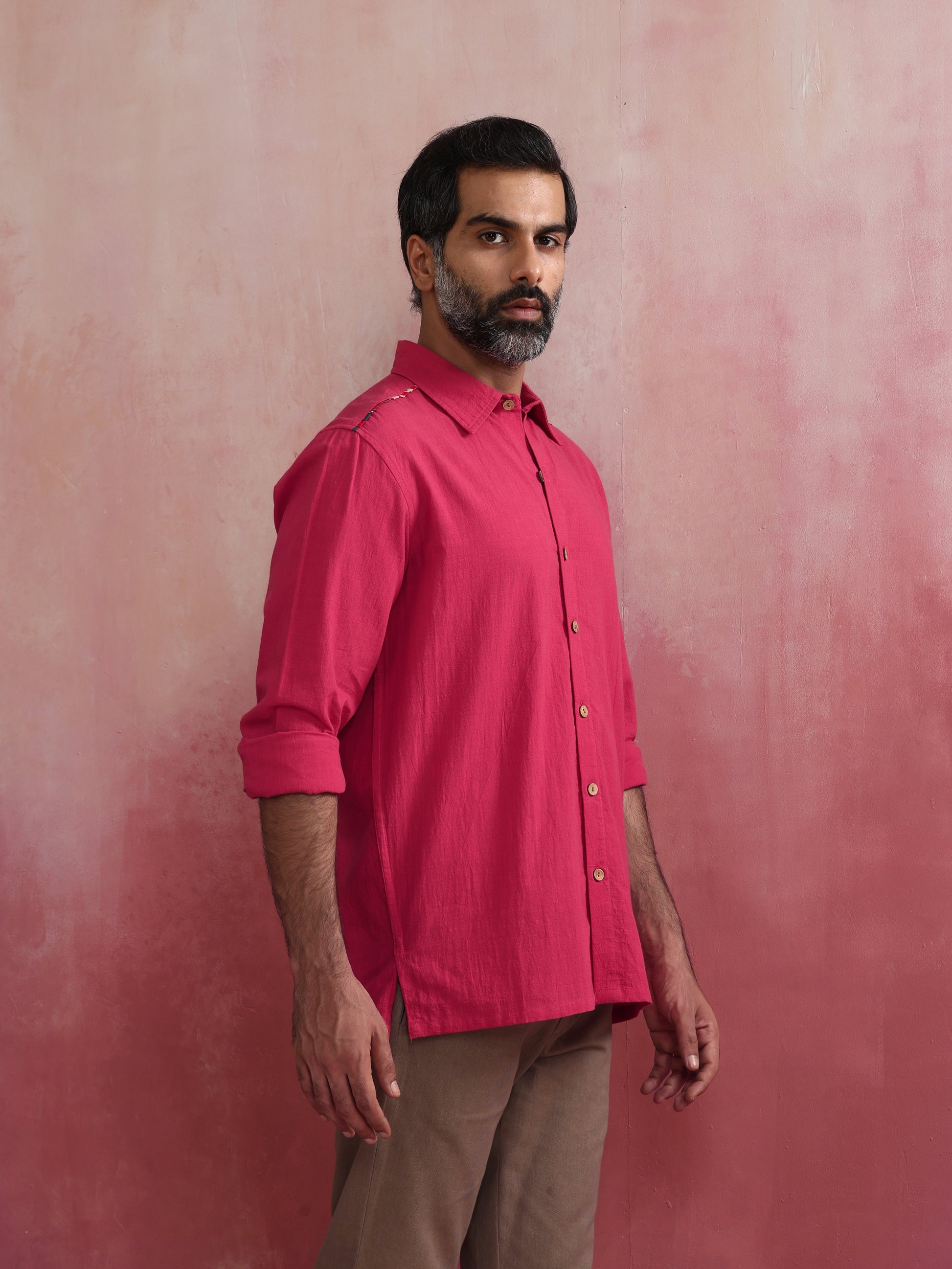 trueBrowns Men's Pink Cotton Shirt | Swadesiicart