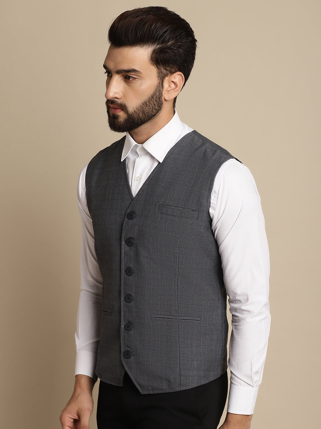 Even Apparels Men's Grey Waistcoat with welt pockets | Swadesiicart