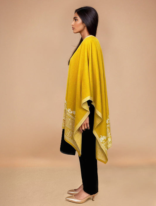 trueBrowns Yellow Woollen Kaftan Cape | Swadesiicart