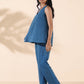 trueBrowns Blue Cotton Dobby Flared Co-ord Set - Swadesiicart