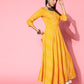 InWeave Women's Yellow Bandhani Long Anarkali Kurta With Green Bandhani Dupatta - Swadesiicart