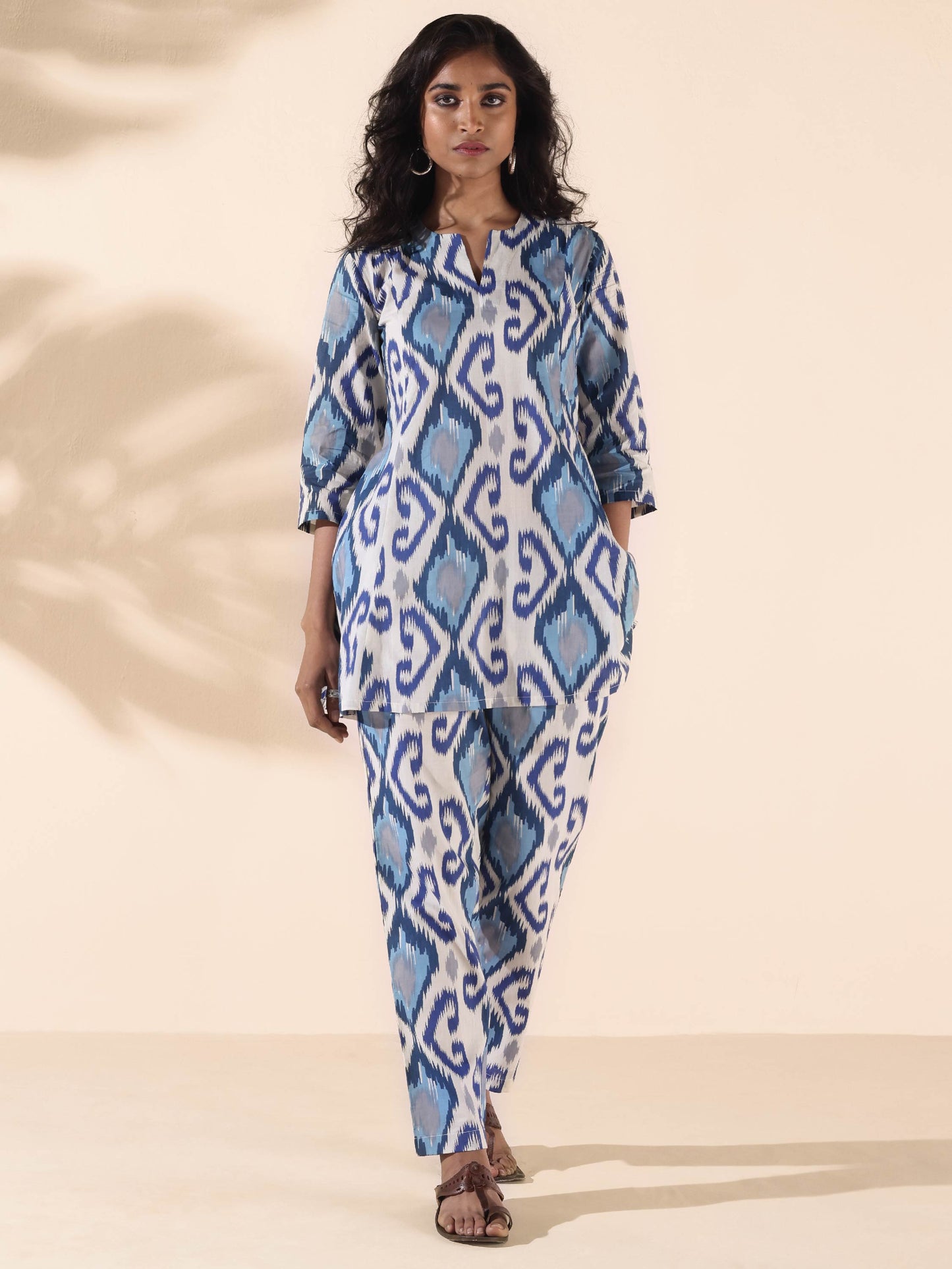 trueBrowns Blue Cotton Ikat Relaxed Co-ord Set - Swadesiicart