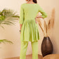 InWeave Women's Pear Green Round Neck Square Gota Work Kurta Pant Set - Swadesiicart