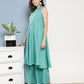 InWeave Women's Teal Lurex Boho Kurta Set With Sky Blue White Leh Dupatta - Swadesiicart
