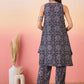InWeave Navy Maroon Ajrakh Foil Round Neck Kurta Pant Set - Swadesiicart