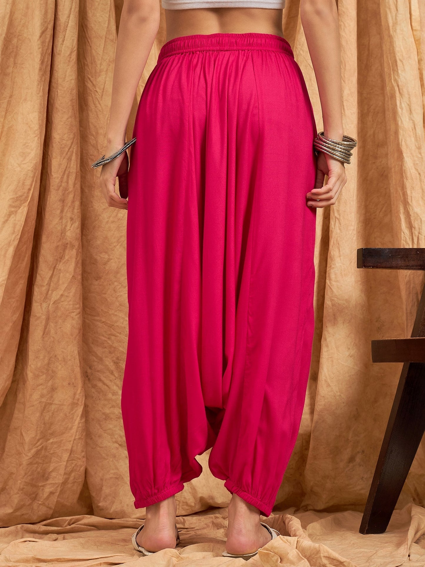 InWeave Fuchsia Solid Harem Pant - Swadesiicart