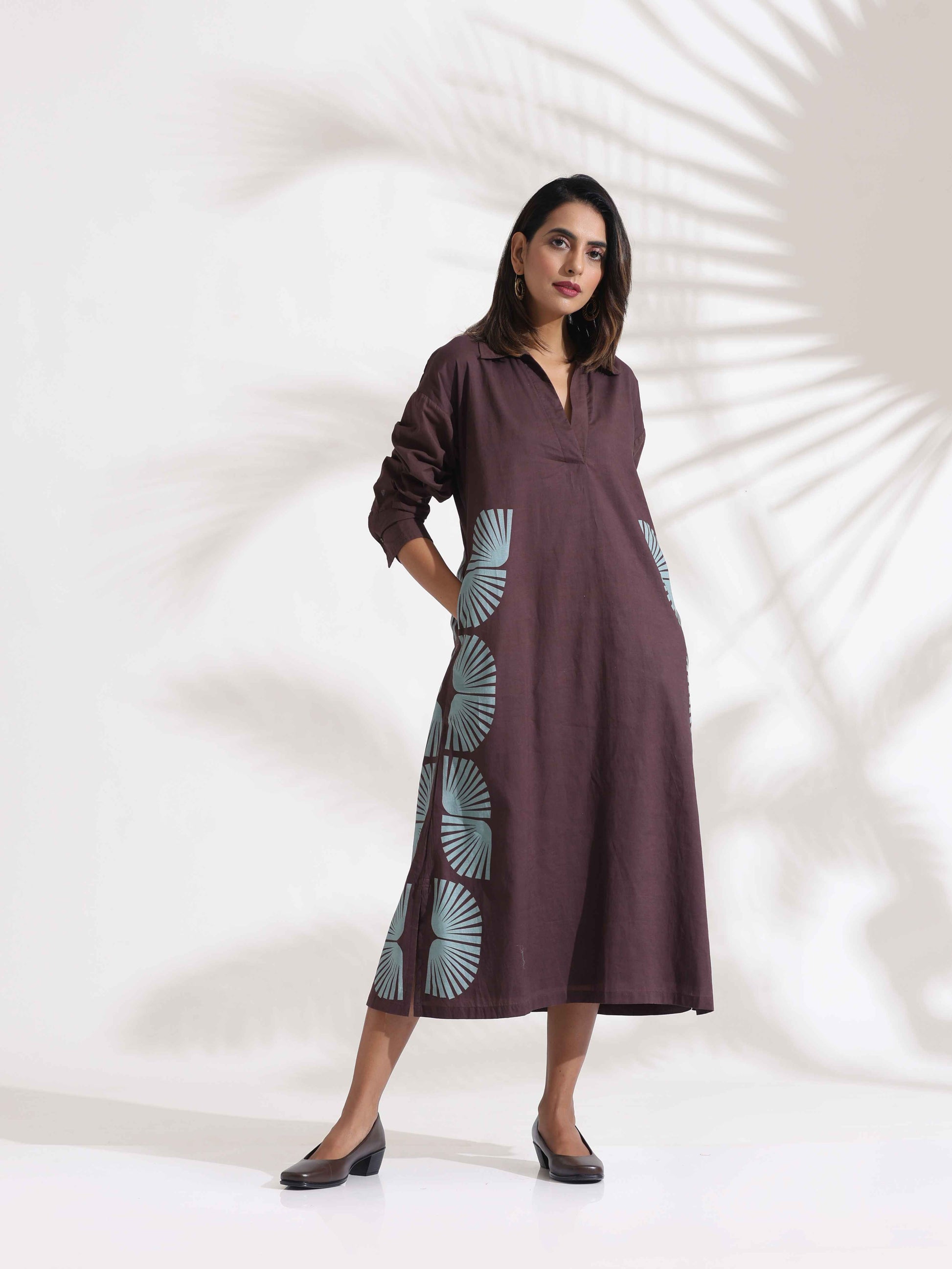 trueBrowns Cola Cotton Print A-line Dress | Swadesiicart