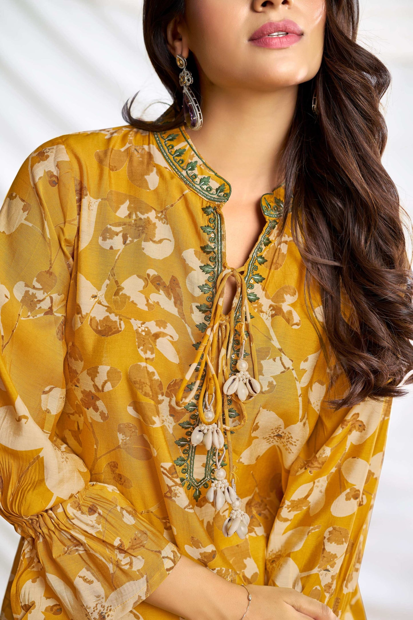 BulBul Preha Mustard Chanderi Co-Ord Set - Swadesiicart