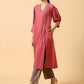 trueBrowns Cotton Linen Rust Red Kurta Pant Set | Swadesiicart