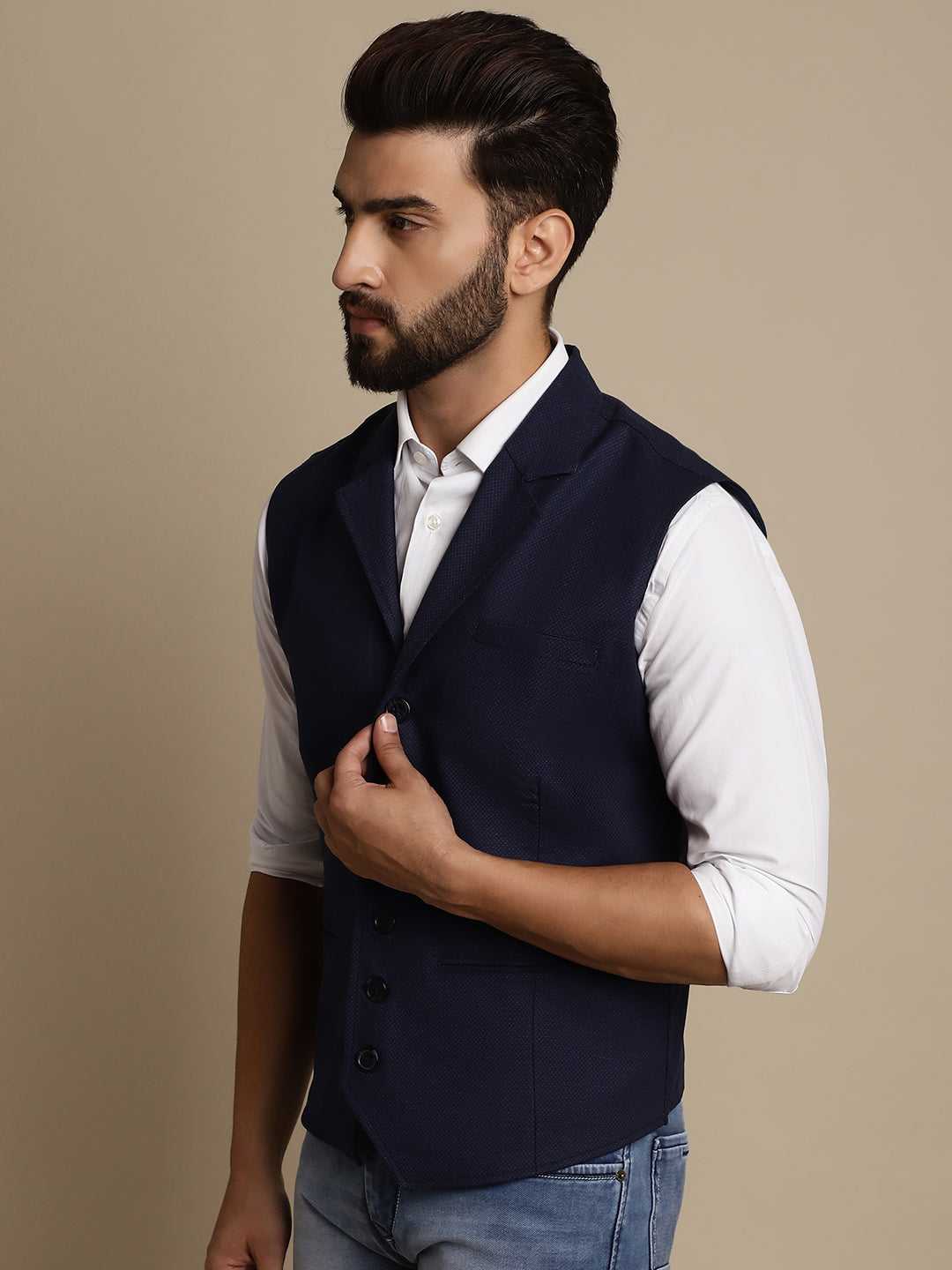 Even Apparels Men's Blue Waistcoat with Notched Lapel | Swadesiicart