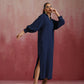 trueBrowns Dark Blue Cotton Dobby Dress | Swadesiicart