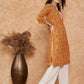 InWeave Women's Mustard Ethnic Print Lace Gota Work Straight Kurta - Swadesiicart