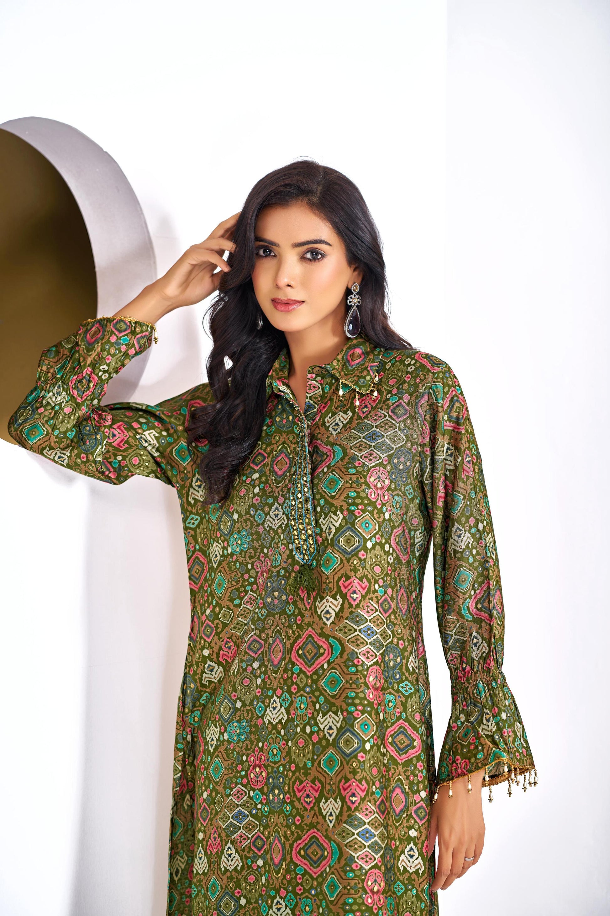 BulBul Pratiksha Olive Co-Ord Set - Swadesiicart