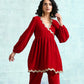 trueBrowns True Red Velvet Lace Co-Ord Set - Swadesiicart