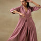 trueBrowns Dark Mauve Bandhani Printed Silk Front Slit Kurta Pant Set | Relove | Swadesiicart