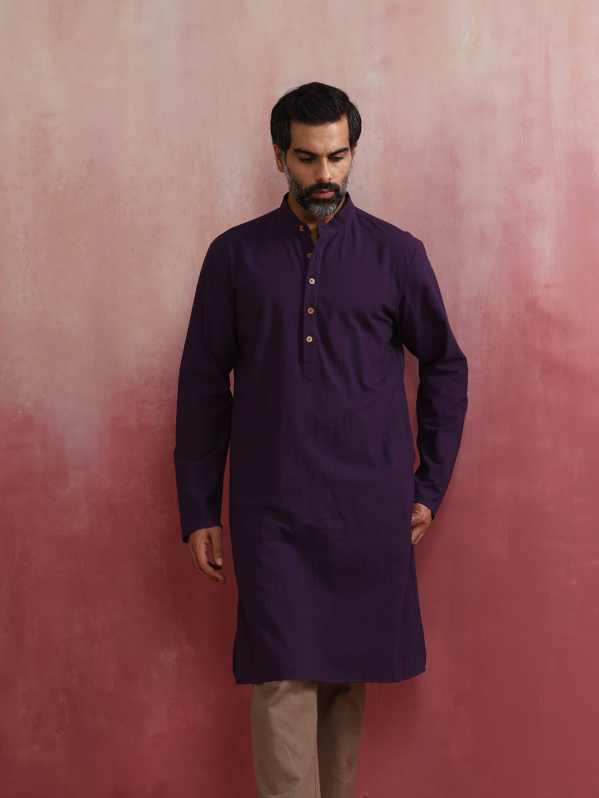 trueBrowns Men's Purple Mandarin Collar Kurta | Swadesiicart