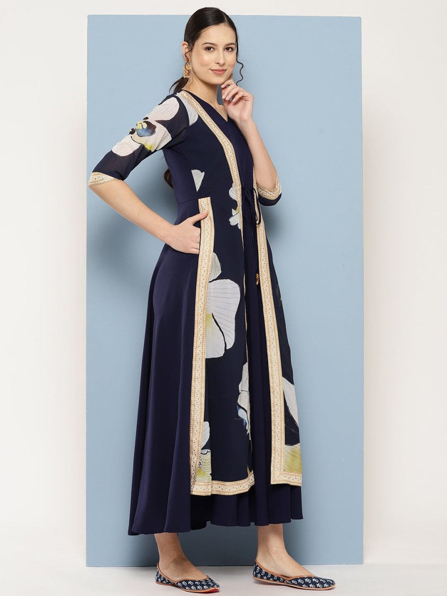 Ahalyaa Floral Printed Maxi Empire Ethnic Dress | Swadesiicart