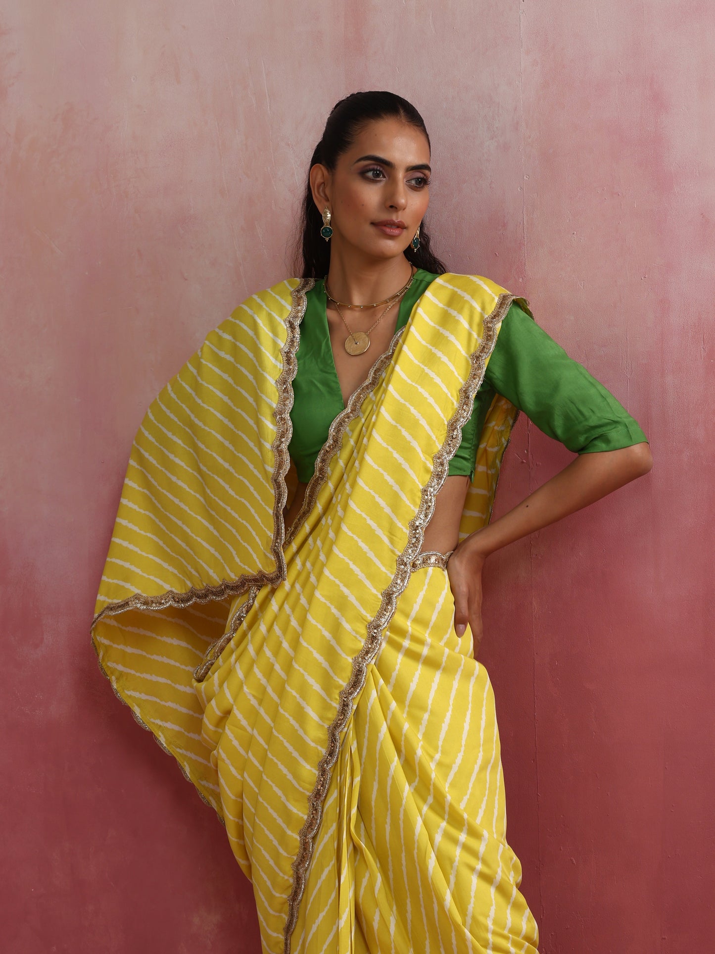 trueBrowns Lime Muslin Silk Saree | Swadesiicart