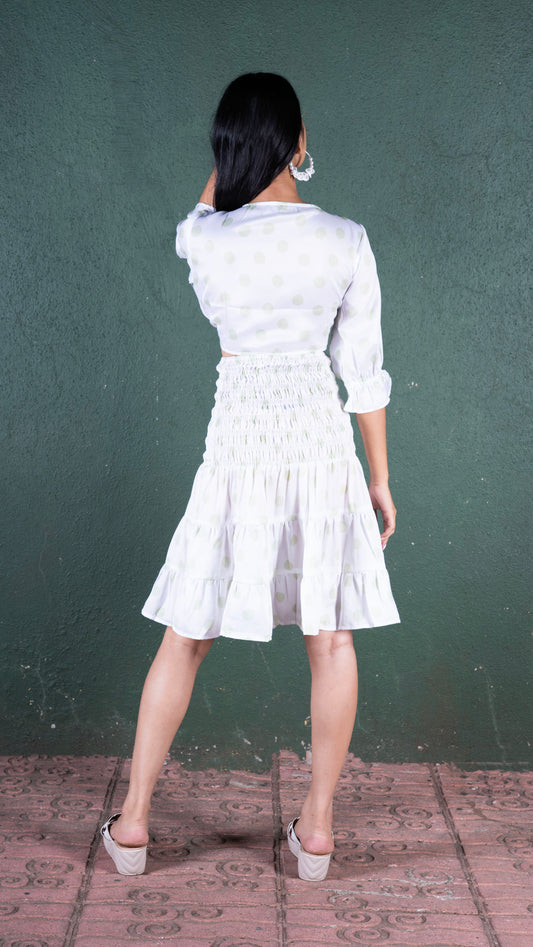 Noroke Sustainable fabric | Bemberg Polka Dot Skirt Co-Ord Set Women - White - Swadesiicart