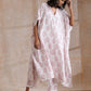 trueBrowns Pink Big Buta On White Print Cotton Panel Kaftan Kurta Pant Set | Swadesiicart