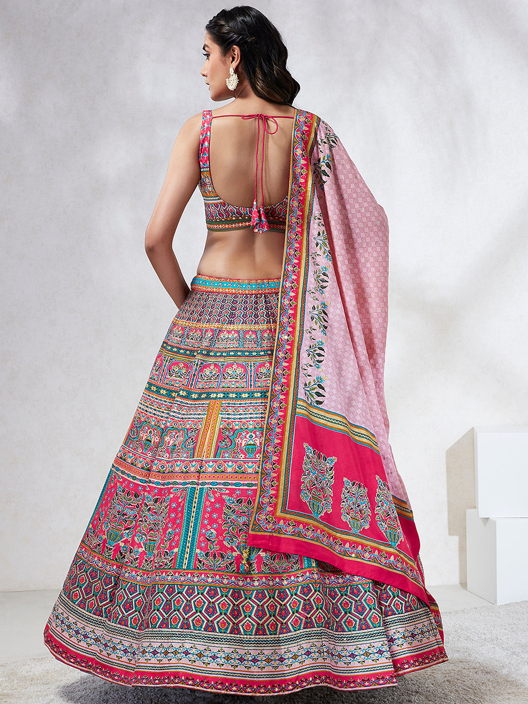 House of Panchhi Pink Pure Georgette Position Printing With Siroski Stone Work Lehenga Choli & Dupatta | Swadesiicart