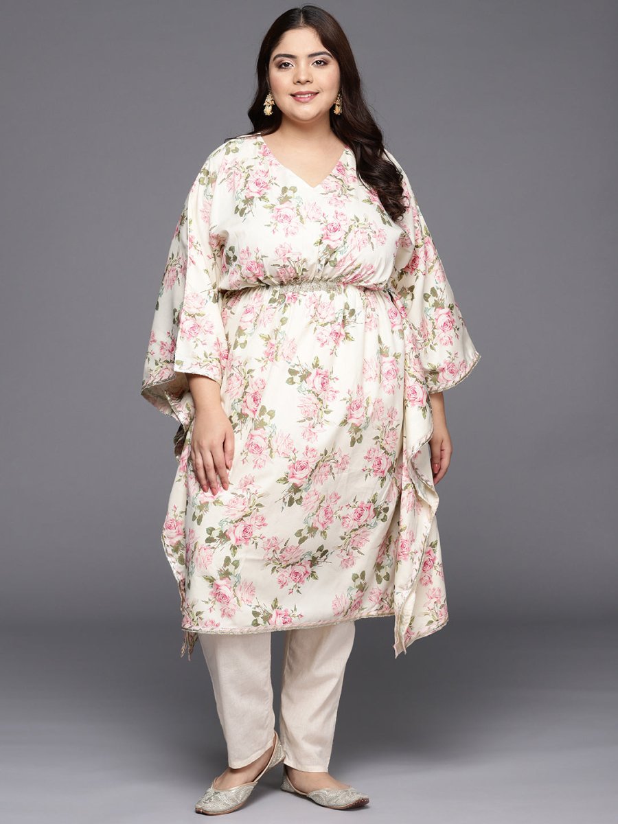 Ahalyaa Plus Size Floral Printed Flared Sleeves Kaftan Kurta | Swadesiicart