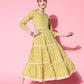 InWeave Women's Yellow Floral Print Tiered Dress With Lace - Swadesiicart