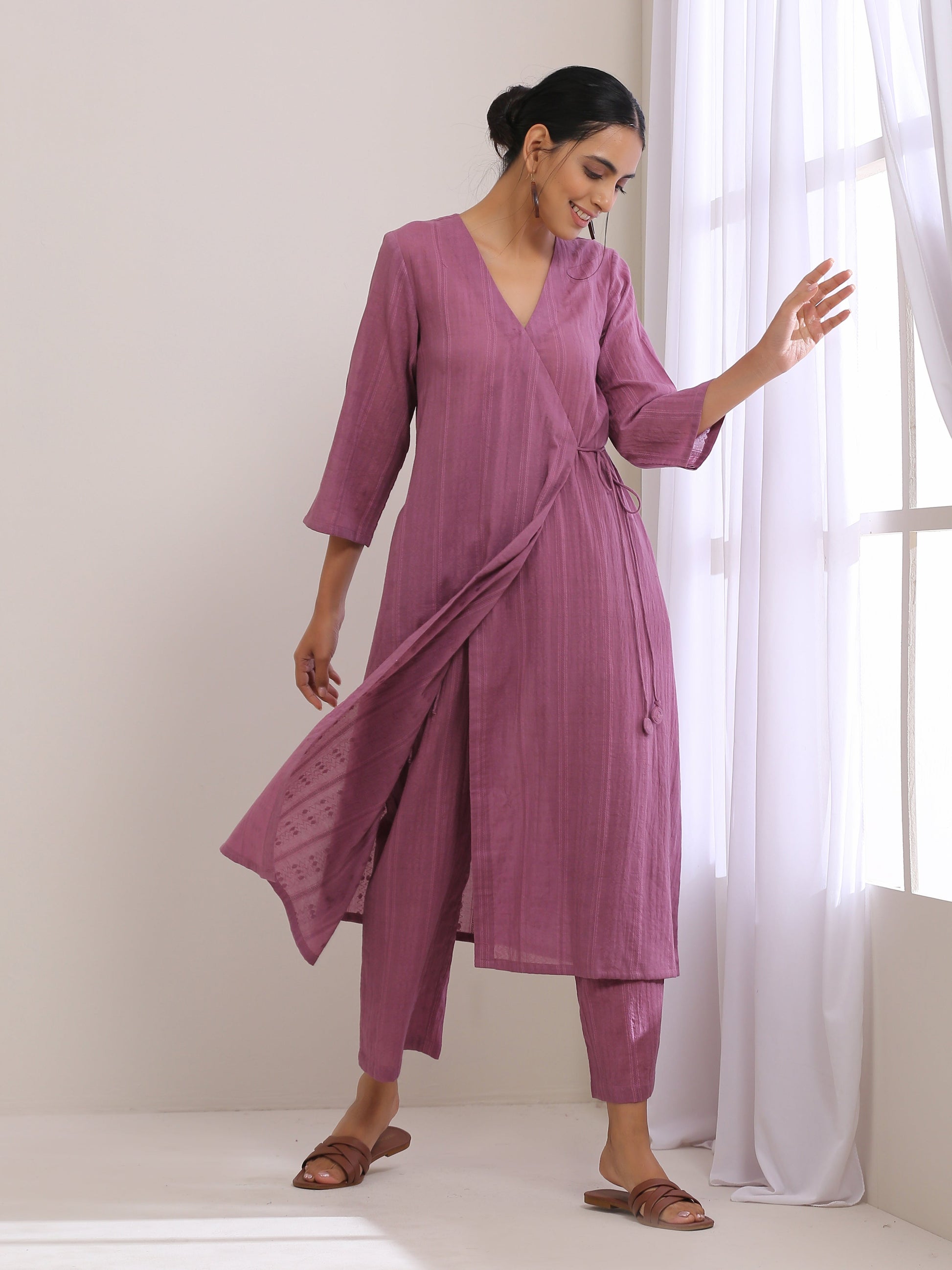 trueBrowns Onion Pink Dobby Angrakha Pant Set | Swadesiicart