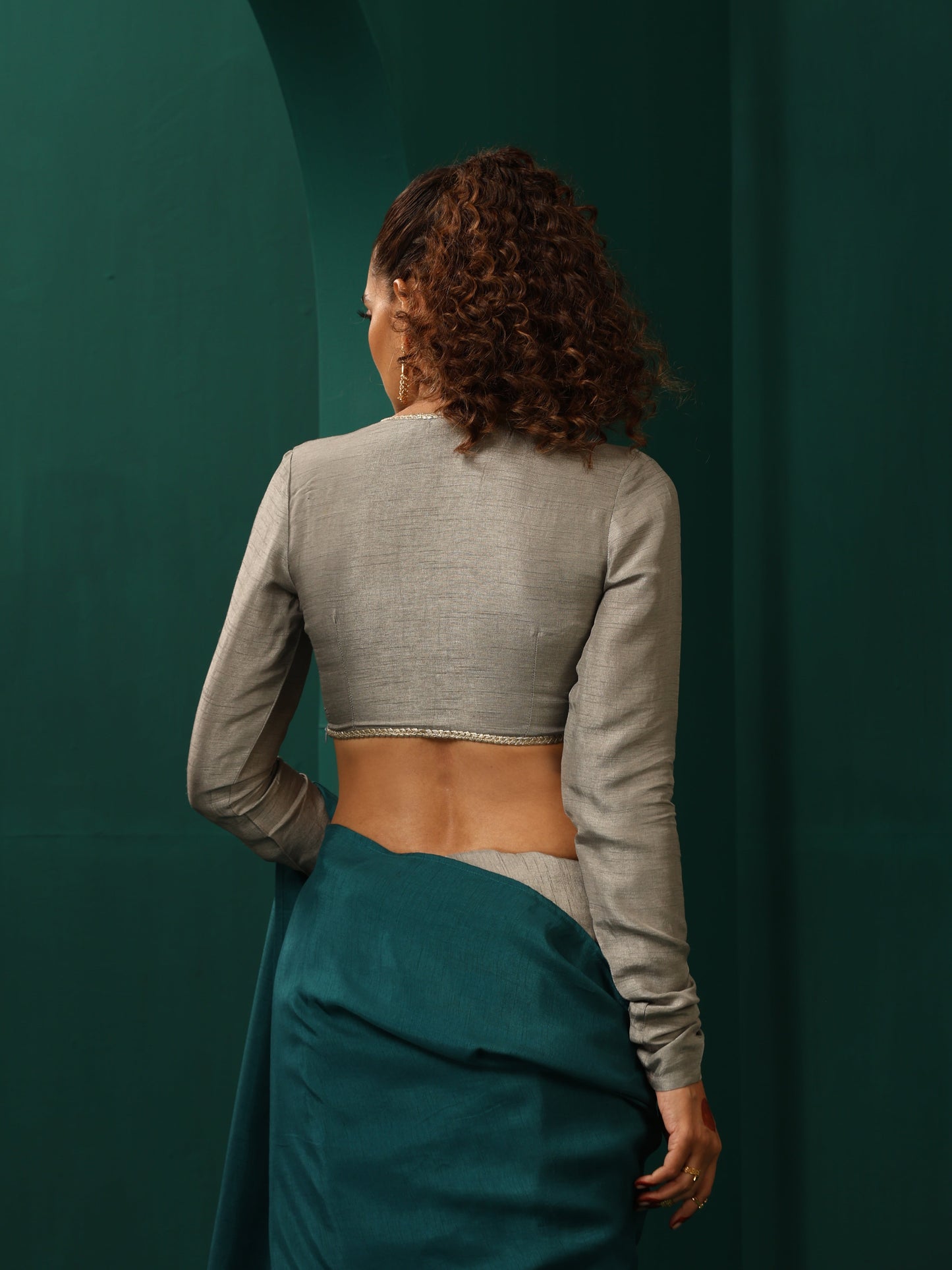trueBrowns Grey Silk Full Sleeve Blouse | Swadesiicart