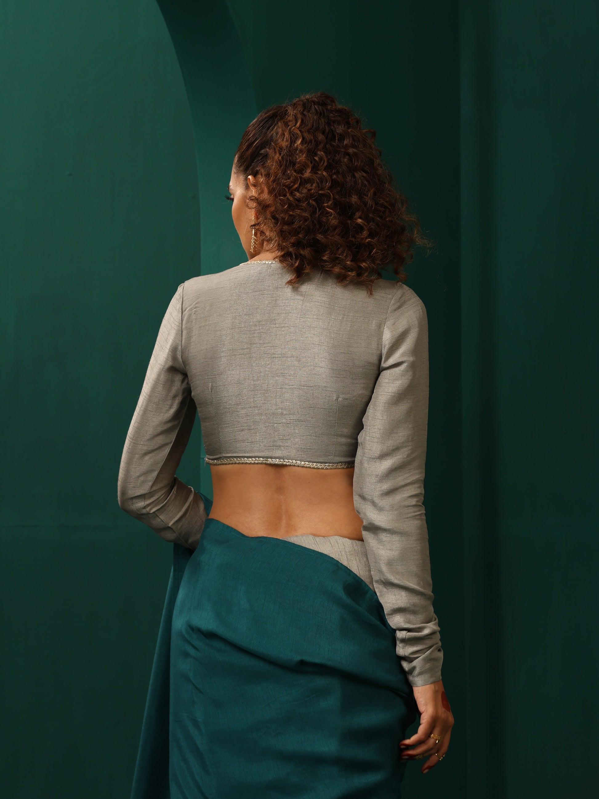 trueBrowns Grey Silk Full Sleeve Blouse | Swadesiicart