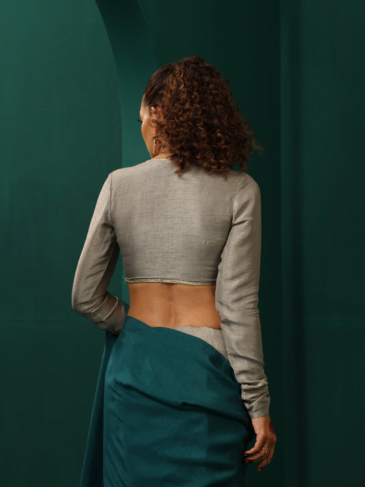 trueBrowns Grey Silk Full Sleeve Blouse | Swadesiicart