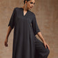 trueBrowns Grey Modal Satin High-Low Relax Kurta Set | Swadesiicart