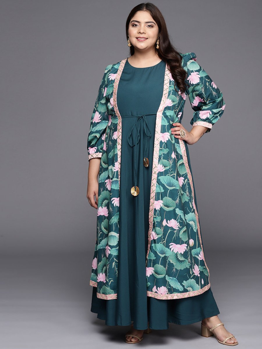 Ahalyaa Plus Size Round neck Maxi Ethnic Dress | Swadesiicart