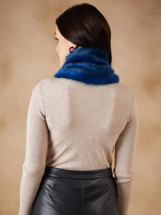 InWeave Women's Royal Blue Faux Fur Neck Warmer - Swadesiicart
