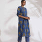 trueBrowns Blue Cotton Print Pleated Kurta Set | Swadesiicart