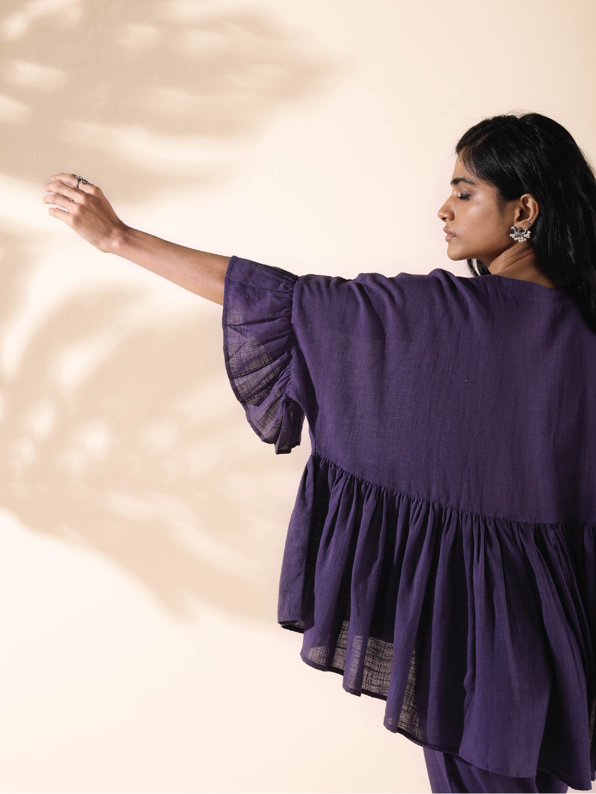 trueBrowns Purple Cotton Flared Co-ord Set - Swadesiicart