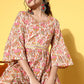InWeave Women's Pink Boota Print Belted Dress - Swadesiicart