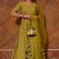 Pomcha Jaipur Bandhej Mehndhi Green Cotton Anarkali Set | Swadesiicart